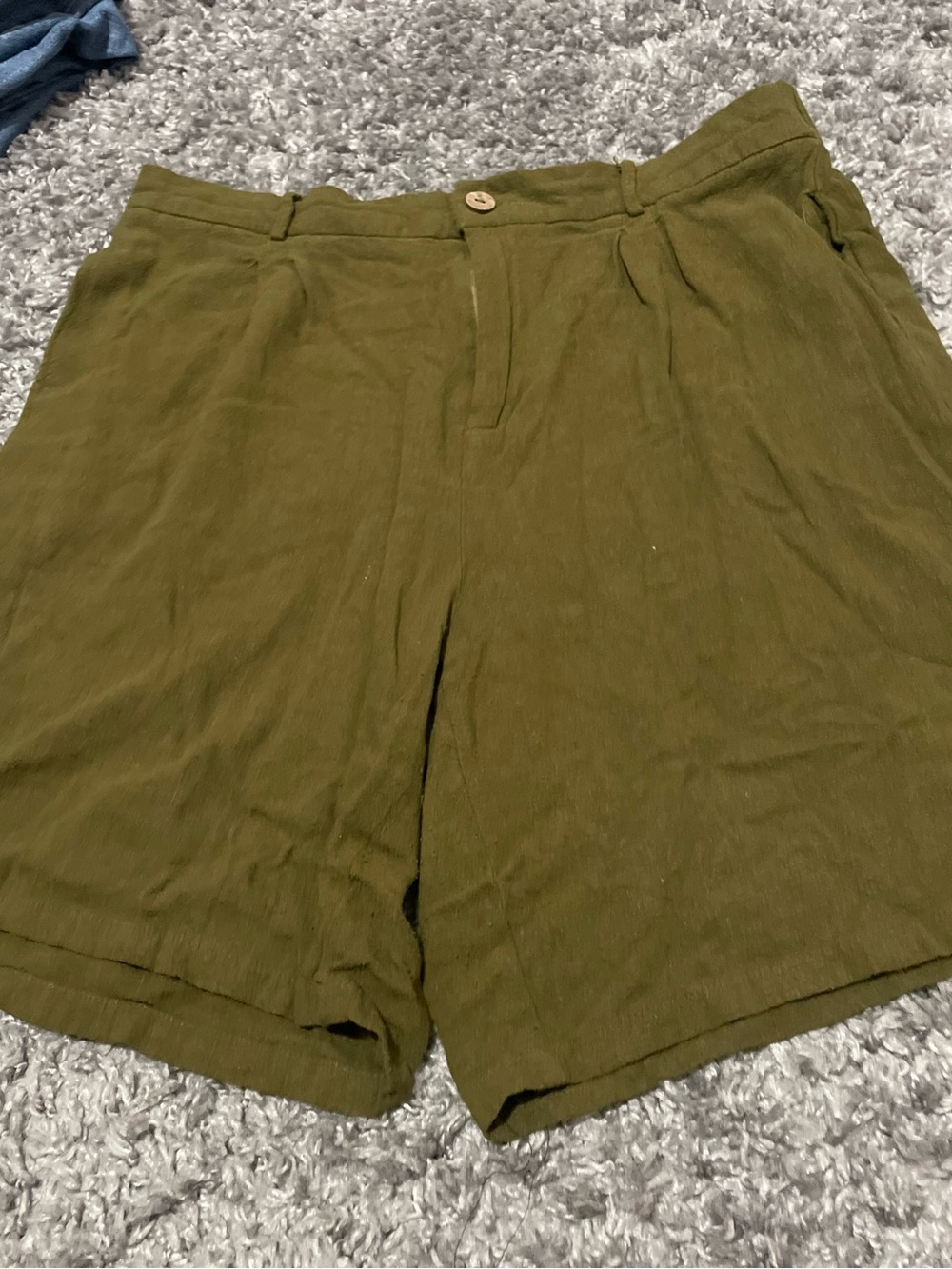 Luvamia nwot ladies high waisted linen blemd olive khaki shorts pleated sz XL